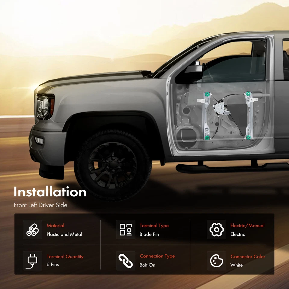 Front Left Power Window Regulator with Motor 6-Pins for Jeep Cherokee 2014-2021 - Image 3 of 4