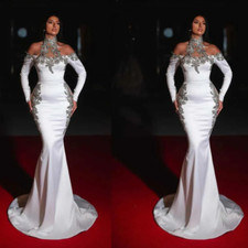 Classic Mermaid Wedding Dress High Collar Long Sleeves Bridal Gowns Appliques