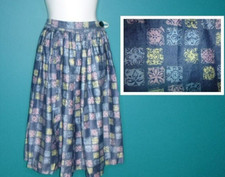 TRUE Vtg 50 s Full Cotton Skirt Grey W/ Pastel Medallions Sz S CUTE  