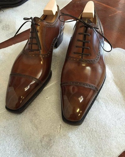 Handmade Customize designer Men Brown Leather To-Cap Lace up Dress Shoes For Men