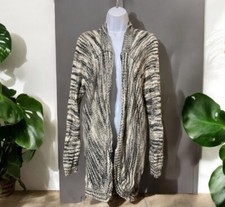 Women Elan Gray Striped Knitted Open Front Sweater/Cardigan Sz L