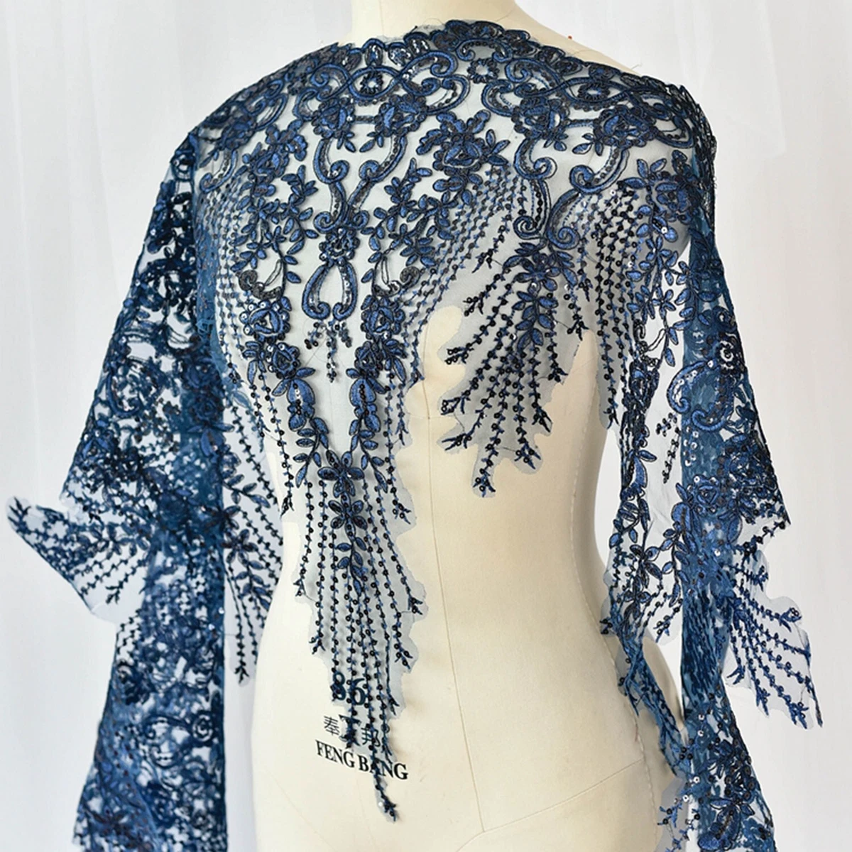 Sposa Abito Ricamo Perline Pizzo Bordo Bianco Spento Da Fai Te Applicazione 1PC - Foto 7