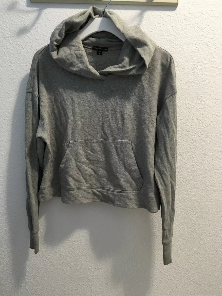 James Perse Vintage French Terry Cropped Hoodie Wxi3254 Heather Gray Sz 0