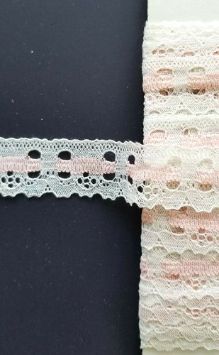 Vintage Trim - White & Pale Pink 11/16" Lace Trim by the Yd - Made in England - Picture 6 of 8