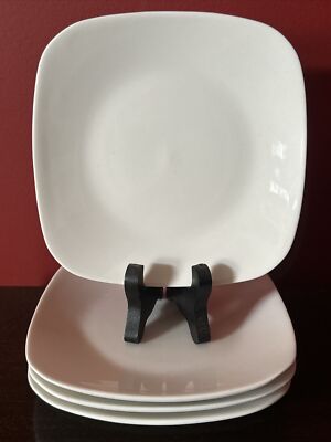 Gibson WHITE ELEMENT SET of 4 Bread /Dessert Plates Square Round Edge Pristine