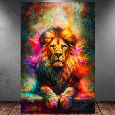 LEINWAND BILD ER XXL POP ART ABSTRAKT LÖWE BUNT LION KATZE GRAFFITI WAND POSTER