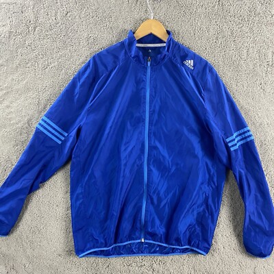 Adidas Running Response Jacket Mens XL Blue Full Zip Windbreaker Polyester