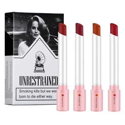 Lana Del Rey Lipstick 4 Colors Women Lip Gloss Set Little Tube Cigarette Packet