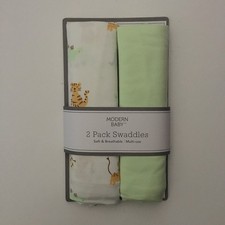 NEW Swaddle Baby Blankets  0-3M Animal Print and Solid Green  Modern Baby