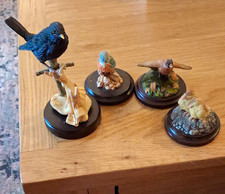 Country Artists Garden Bird Ceramic Figurines Set of 4, Mounted Bases