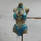Vintage Showgirl Costume – Blue Sequin Bra + Beaded Fringe Bottoms – Burlesque