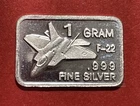 Solid Silver F-22 Fighter Jet Ingot! 1 Gram Fine .999 Pure Silver!