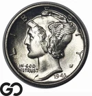 1943-D Mercury Dime, Full Split Bands, Lustrous Solid Gem BU++ FSB