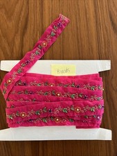 Hot Pink Velvet Embroidered And Beaded 1  Ribbon/trim