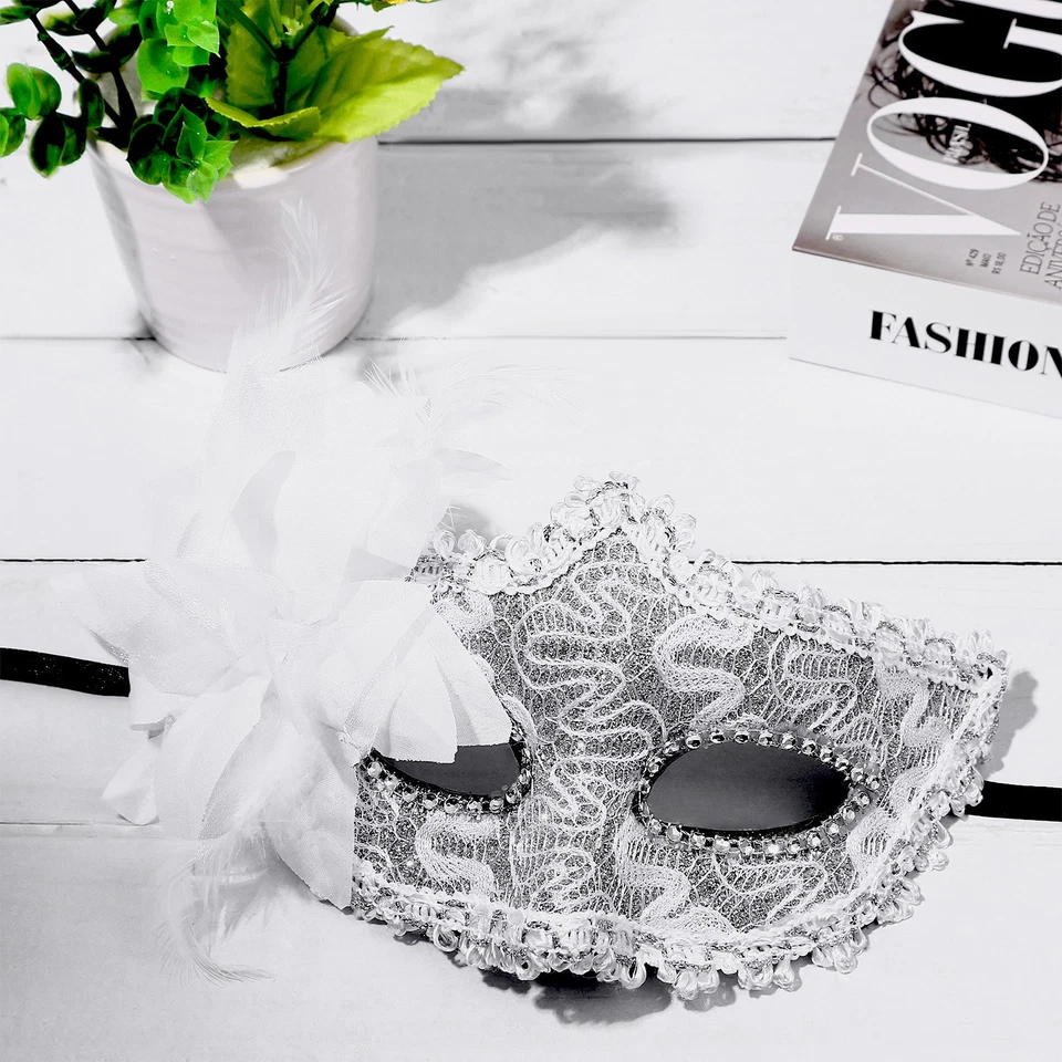 Women's Halloween Feather Floral Lace Mask for Carnival Party Masquerade Cosplay - Image 3 of 4