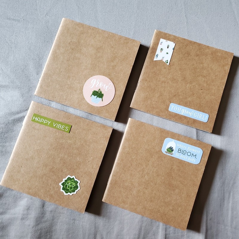 Four Houseplant Notepads, Handmade Mini Unlined Notebooks, 4 x 4 inches