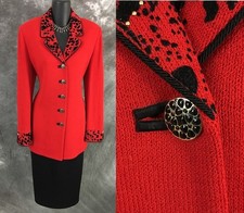 BEAUTIFUL St John collection jacket knit red black multi suit blazer size 8