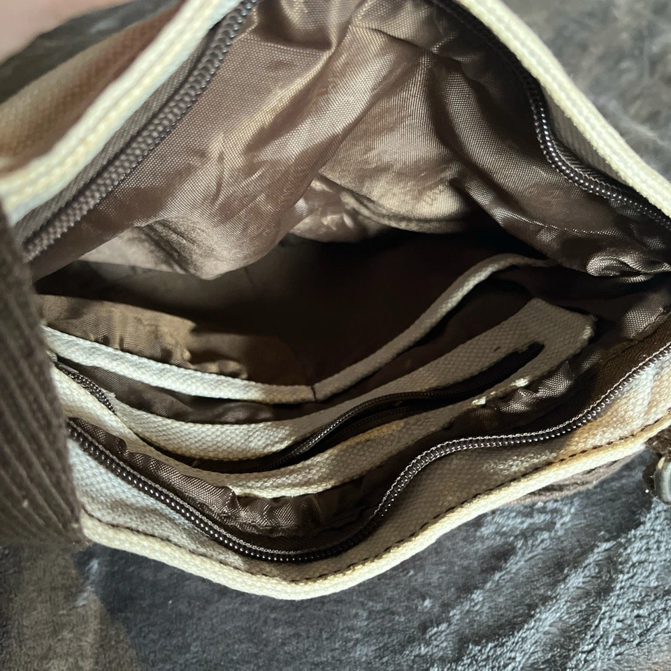 Thirty One 奶油色斜挎包挎包花卉印花 11x10 棕色肩带 — 第 3/4 张图片