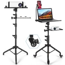 Laptop Tripod on Wheels with 2 Shelves, Portable Projector Floor Stand Adjust...