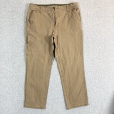 Legendary Outfitters Men Stretch Canvas Pants Mens 36x30 Khaki Tan Zipper Pocket