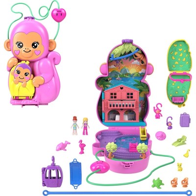Polly Pocket Dolls & Playset with Pets & 13 Accessories 2-in-1 Momma Monkey &