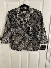 Molly & Max Blazer Jacket Full Zip 3/4 Sleeve Blk/Beige Stretchy Lined 