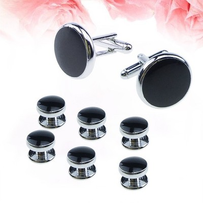8pcs Mens Cufflinks And Studs Set For Tuxedo Shirts Business Wedding (Black)