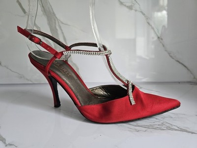 MAGRIT DESIGNER UK 6,5 EU 40 DAMEN SANDALETTEN ROT SATIN NIETEN RIEMCHEN