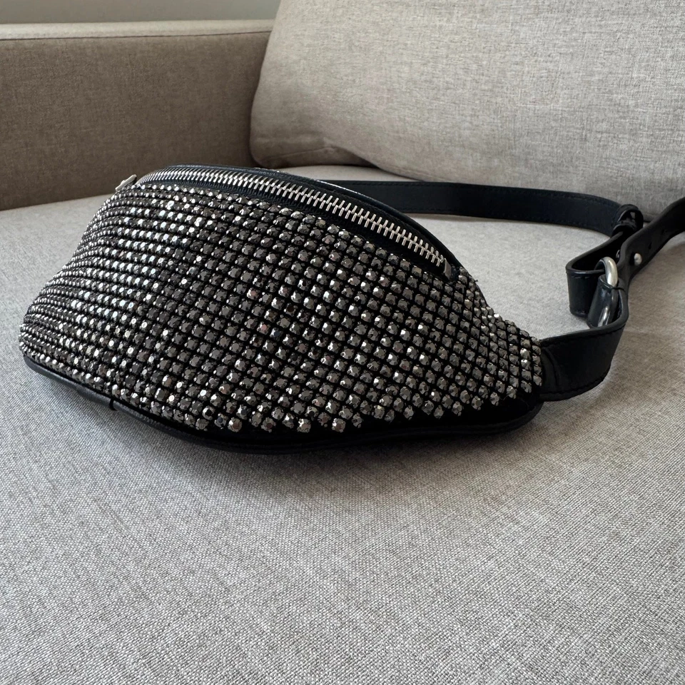 Alexander Wang Rhinestone Belt Bag Attica Black Leather Chunky Silver Chain - Image 3 of 4