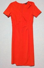 Lands' End Dress Womens 8 Red V Neck Ruched Sheath Knit Short Sleeve Career