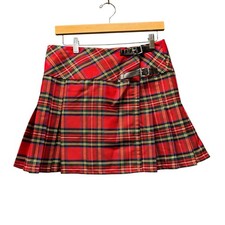 Highland Heritage Kilt Skirt Womens 32 31x15 ACTUAL Pleated Plaid Red Punk