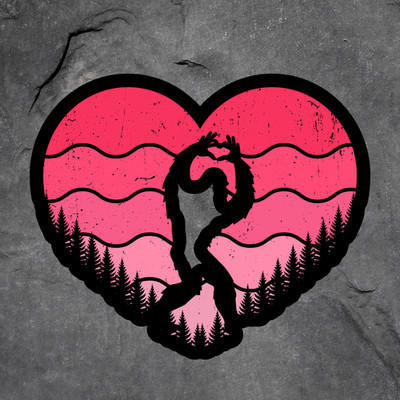 Bigfoot Sticker Vinyl Decal Heart Hands Sunset Forest Love Sasquatch Decor