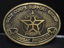 US Army 64th Corps Support Group Combat Provider Brass Belt Buckle Military USA
