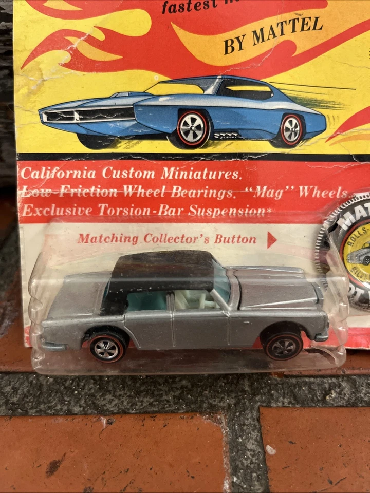 MATTEL HOT WHEELS REDLINE ROLLS ROYCE SILVER SHADOW 1969 DIECAST SEALED CARD - Image 2 of 4