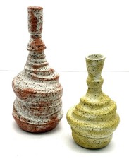 2 Mayco Stoneware Glazed Studio Art Pottery Vases Artist Marked Creamsicle Lemon