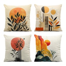 Boho Mid Century Throw Pillow Covers 18x18 Set of 4 Minimalist Geometric Plan...