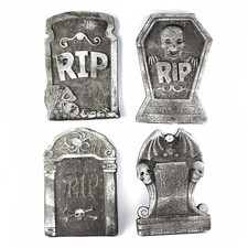 4 x Tombstones 36cm Gravestone Halloween Decoration Graveyard Polystyrene Prop