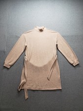 So Women Mini Dresses L Beige Long Sleeve Tie Waist High Neck Cozy Casual Warmer