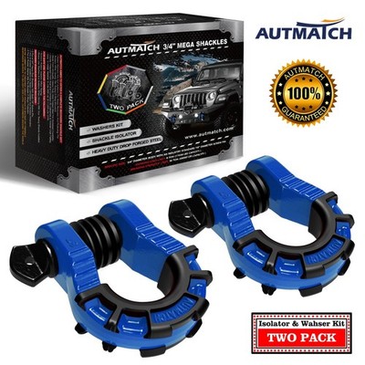 AUTMATCH 3/4'' Mega D Ring Shackle with Isolators for Off Road, Blue & Black