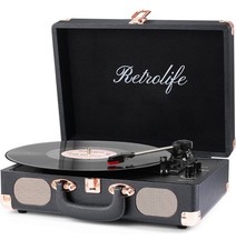 Vintage 3-Speed Bluetooth Portable Suitcase Record Player with Built-in Speakers