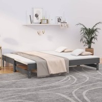 Tagesbett Ausziehbar Grau 2X(80X200) Cm Massivholz Kiefer
