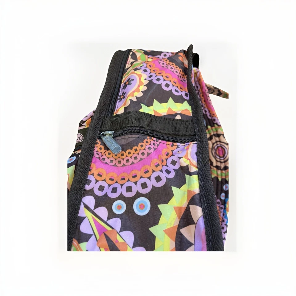 RARA MOCHILA LE SPORTSAC x TOKIDOKI FLOWER SPRONG Geométrica Floral Brn Pnk Usada en Excelente Condición Foto 2 de 4