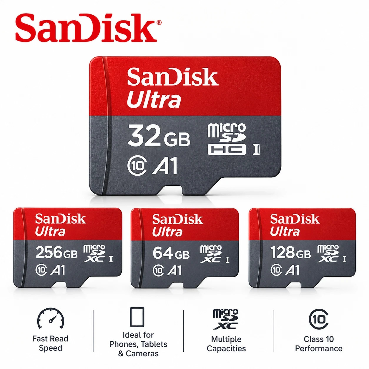 SanDisk Ultra Micro SD 32GB 64GB 128GB Class 10 SDHC SDXC Memory Card & Adapter
