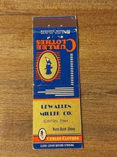 Vtg. Lewallen Miller Co., Curlee Clothes, Clinton, Tenn. Matchcover (BB5)