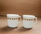 Vtg Corelle Corning White Glass BUTTERFLY GOLD Coffee Mugs Cups Set Of 2