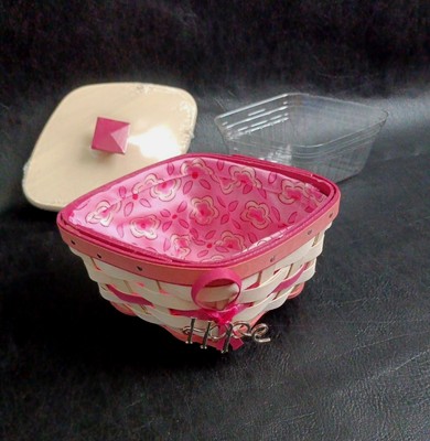 New Longaberger 2012 Horizon of Hope White Pink Diamond Basket Lid Liner Tie On+