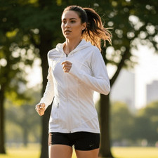 Athleta White Zip Up Hoodie Womens Medium Lightweight Running Jacket