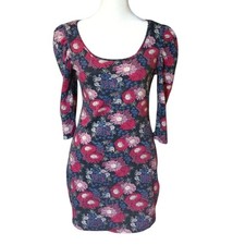 XXI Forever21 Floral Print Women's Mini Dress Sz M Stretchy Blue Pink