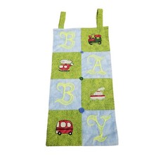 Homemade Green Blue Quilted Wall Hanging Baby Boy Embroidered Decor Nursery