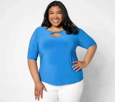 Attitudes by Renee Como Jersey Twist Neck Top - Nautical Blue / 2 XL